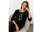Pull fin uni décoré NOIR Femme