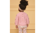 Pull torsadé rose pâle fleurs