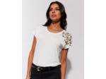 Top manches courtes uni décoré BLANC Femme