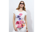 T-Shirt manches courtes 100% coton imprimé placé BLANC Femme