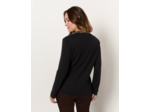 Pull fin bi-matière uni décoré NOIR Femme