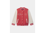Veste Teddy rouge corail à broderie fleuries et manches longues écrues Fille