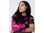 Pull épais Jacquard motif fleurs NOIR Femme