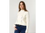 Pull épais uni décoré BLANC Femme