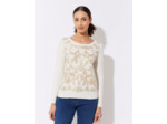 Pull épais contenant de la laine uni décoré ECRU Femme