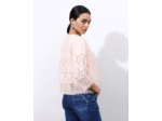 Gilet manches 3/4 en dentelle uni ROSE PALE Femme