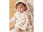 Veste de naissance à capuche écrue en tubique