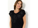 T-Shirt manches courtes uni décoré NOIR Femme
