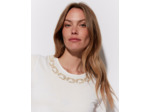 T-Shirt manches courtes 100% coton uni décoré BLANC Femme