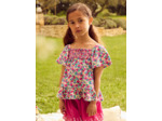 Blouse imprimé fleuri à smock et manches volantes Fille