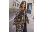 Manteau mi-long imprimé léopard NOIR Femme