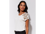 Top manches courtes uni décoré BLANC Femme