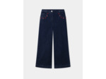 Jean wide leg bleu foncé à poches brodées floral Fille