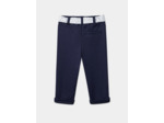 Pantalon bleu marine avec ceinture à imprimé fleuri