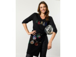 T-Shirt manches 3/4 uni décoré NOIR Femme