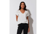 T-Shirt manches courtes 100% coton uni décoré BLANC Femme