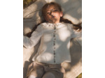 Blouse blanche à col brodés de fleurs et manches longues Fille