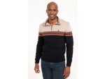 Pull col rond rayé brique