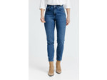 Pantalon denim slim et broderie cerise