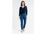 Pantacourt denim broderies fleurs