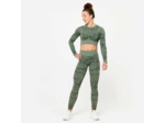 Tee-shirt crop top manches longues femme, vert