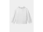 Blouse blanche à col brodés de fleurs et manches longues Fille