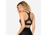 Brassière côtelée zippée maintien modéré Femme, Noir fumé