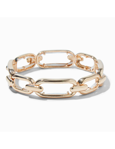Bracelet élastique à maillons de chaîne rectangulaires couleur dorée