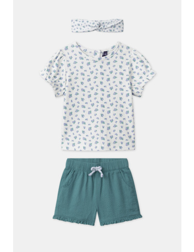 Ensemble tshirt imprimé fleuri, short et bandeau