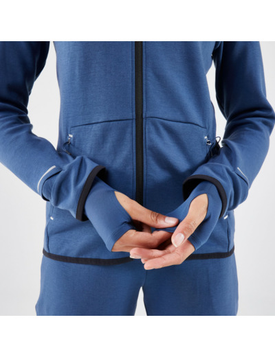 Veste chaude de running Femme, KIPRUN Run 500 Warm Bleu abysse