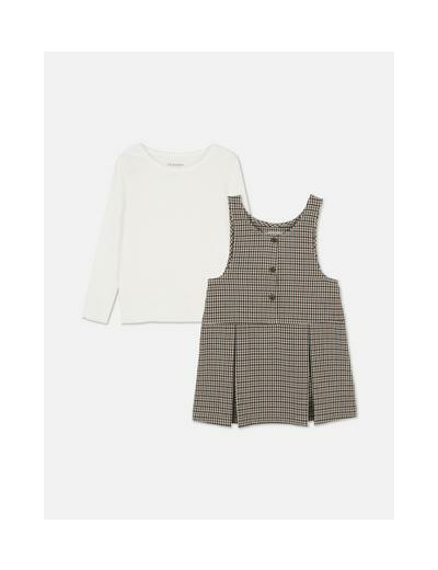 18 mois-8 ans | Ensemble t-shirt à manches longues et robe plissée à carreaux