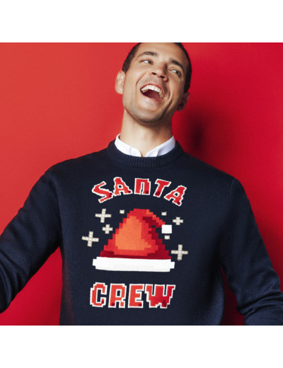 Pull de Noël "santa crew" col rond - Bleu foncé