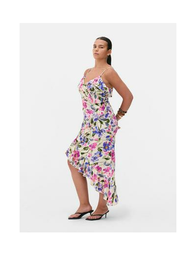 Robe mi-longue imprimée à volants