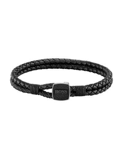 Bracelet cordon Homme Seal Argenté, Noir