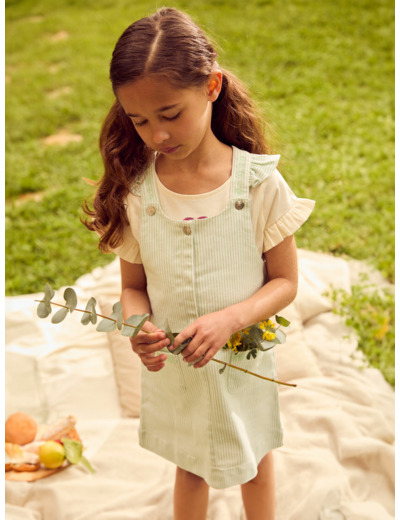 Robe salopette à rayures vertes en jean denim Fille