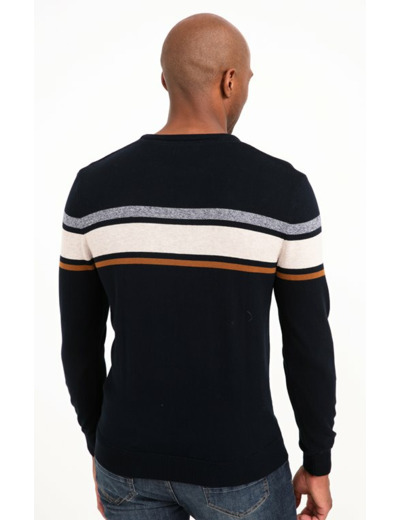 Pull col rond rayé beige stripe