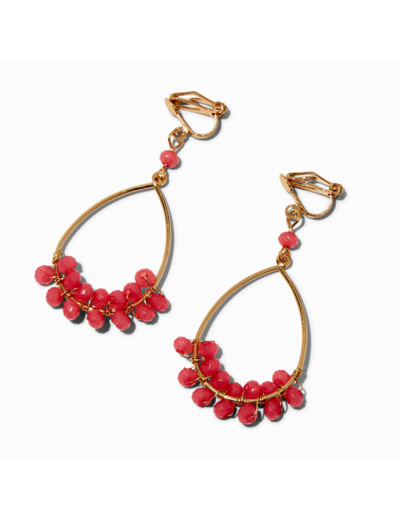 Pendantes 4 cm à clip anneaux couleur dorée perlés roses