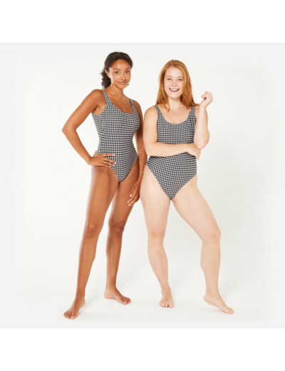 Maillot de bain 1 pièce texturé Femme - Aurely vichy noir et blanc