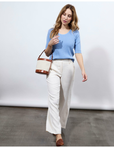 Pantalon long large uni BLANC Femme