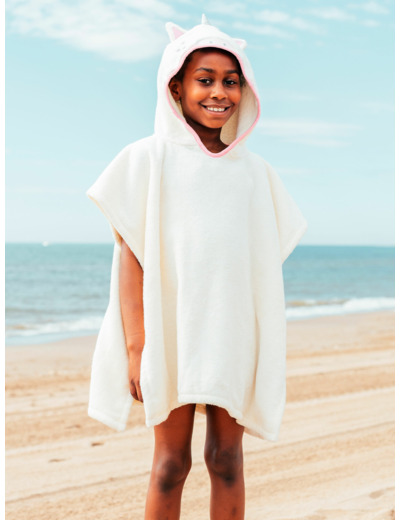 Poncho de bain écru à capuche