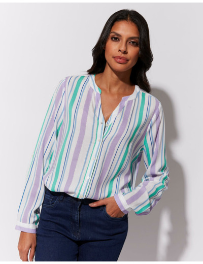 Blouse manches longues à fines rayures BLANC Femme