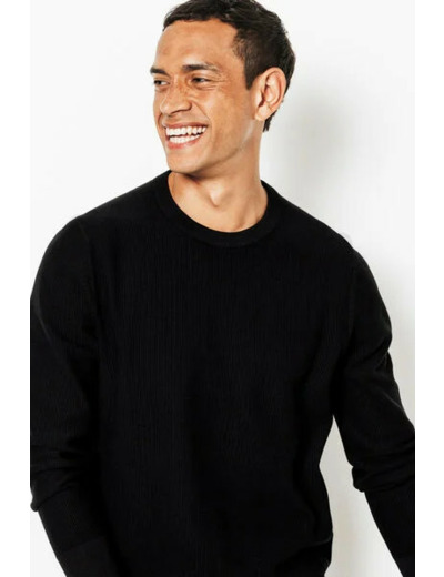 Pull col rond jeux de points fantaisie - Noir