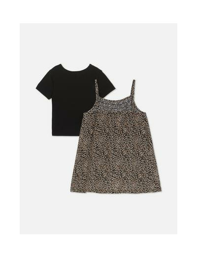 Ensemble t-shirt côtelé et robe caraco