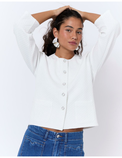 Gilet manches 3/4 uni BLANC Femme