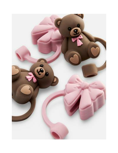 Lot de 4 couvre-pailles ours et nœud