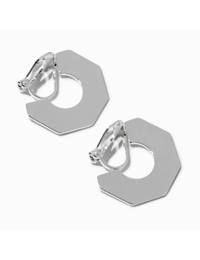 Créoles à clip octogonales 20 mm couleur argentée
