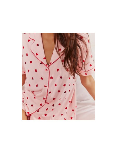Chemise en jersey côtelé avec motifs cœurs et coccinelles