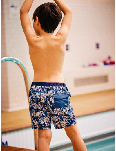 Short de bain bleu imprimé feuilles enfant garçon