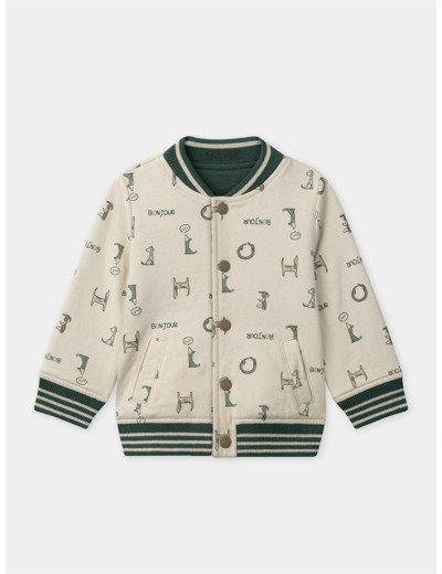 Teddy réversible vert foncé uni ou écru imprimé chiens Bébé Garçon