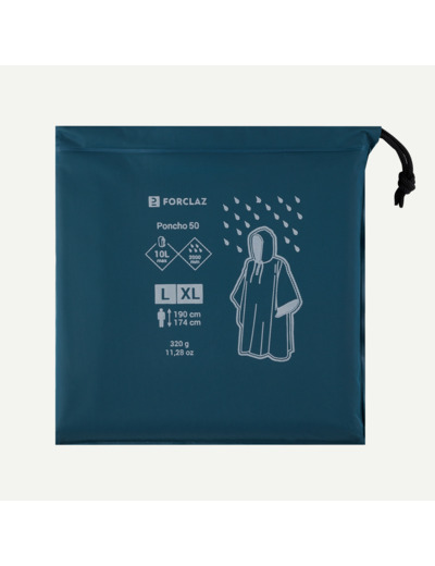Poncho de pluie de randonnée - FORCLAZ MT 50 - 10L - GRIS